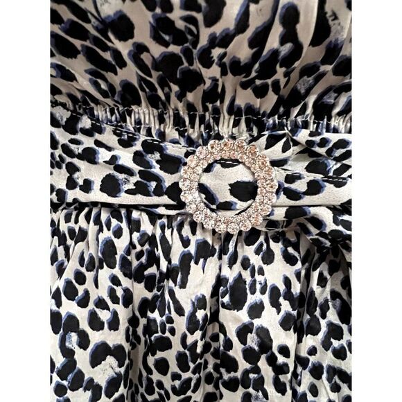 Zara Leopard Peplum Belted Blouse in Black/Blue Size XS - Picture 2 of 4